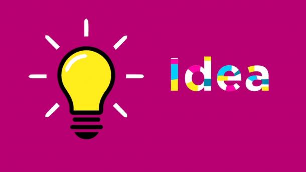 A graphic of a lightbulb with the word 'Idea' written next to it.